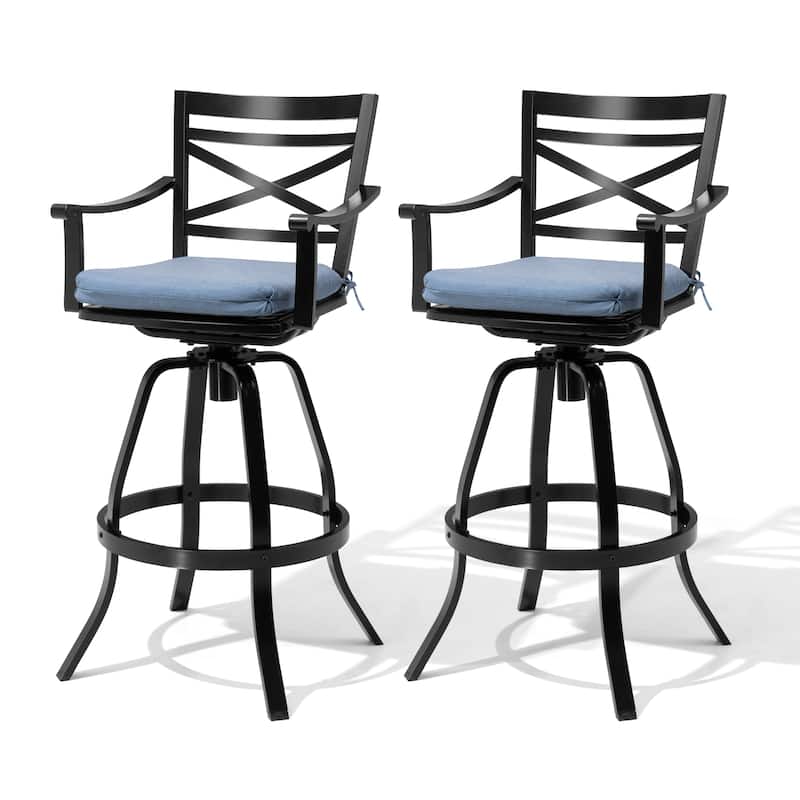 Pellebant Patio Outdoor Aluminum Swivel Bar Stools with Sunbrella Cushion - 21.7 in W x 16.5 in D x 46 in H