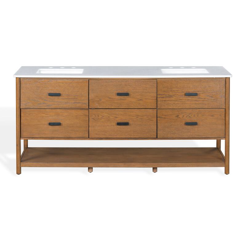 SAFAVIEH Couture Jaylessa Vanity - 72"W x 22"D x 34"H - Medium Oak/White