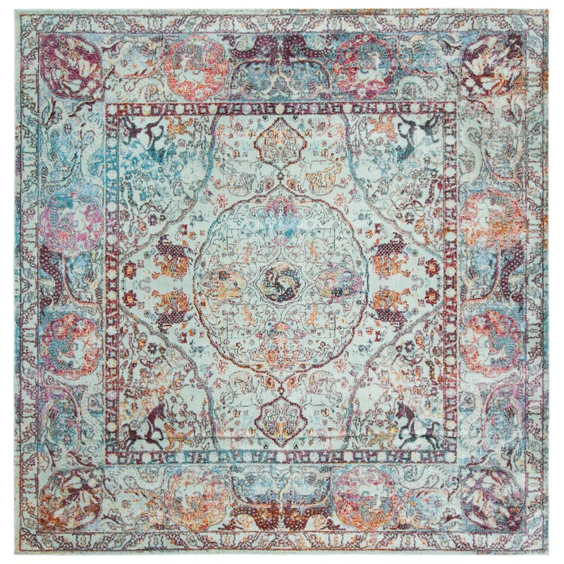 SAFAVIEH Luxor Joetta Boho Medallion Turquoise/ Aqua Rug - 6'7" Square - Turquoise/Aqua