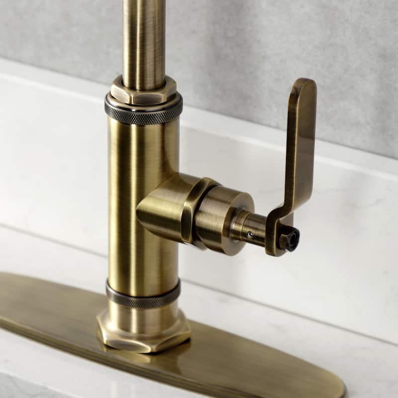 Kingston Brass Whitaker Single-Handle Deck Mount Kitchen Faucet with Brass Sprayer