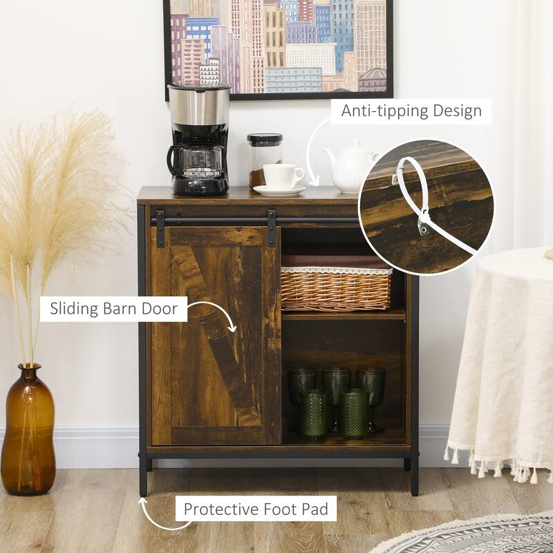 Farmhouse Sideboard Buffet Cabinet, Coffee Bar Cabinet with Sliding Barn Door and Adjustable Shelf