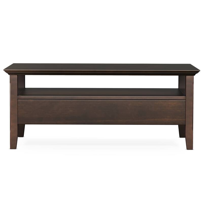 Wyndenhall Normandy SOLID WOOD 48 inch Wide Rectangle Transitional Coffee Table with Drawer in Brunette Brown