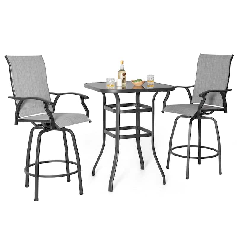Outdoor 3-Piece Textilene Bar Set, Swivel Bar Stools and Bar Table