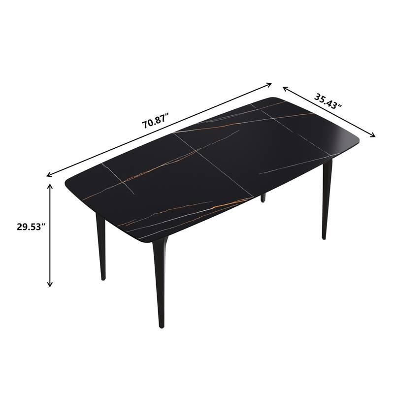 70.87"Modern artificial stone curved black metal leg dining table-can accommodate 6-8 people