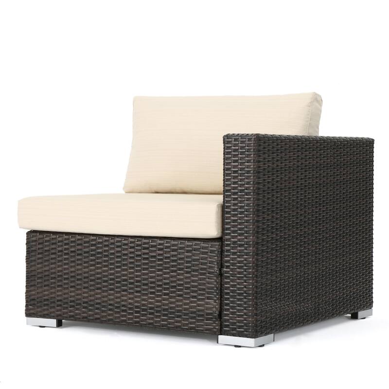 Roomfitters Outdoor Wicker Patio Chair, Modular Rattan Sectional with Cushions, Weather-Resistant Seating, Brown/Beige