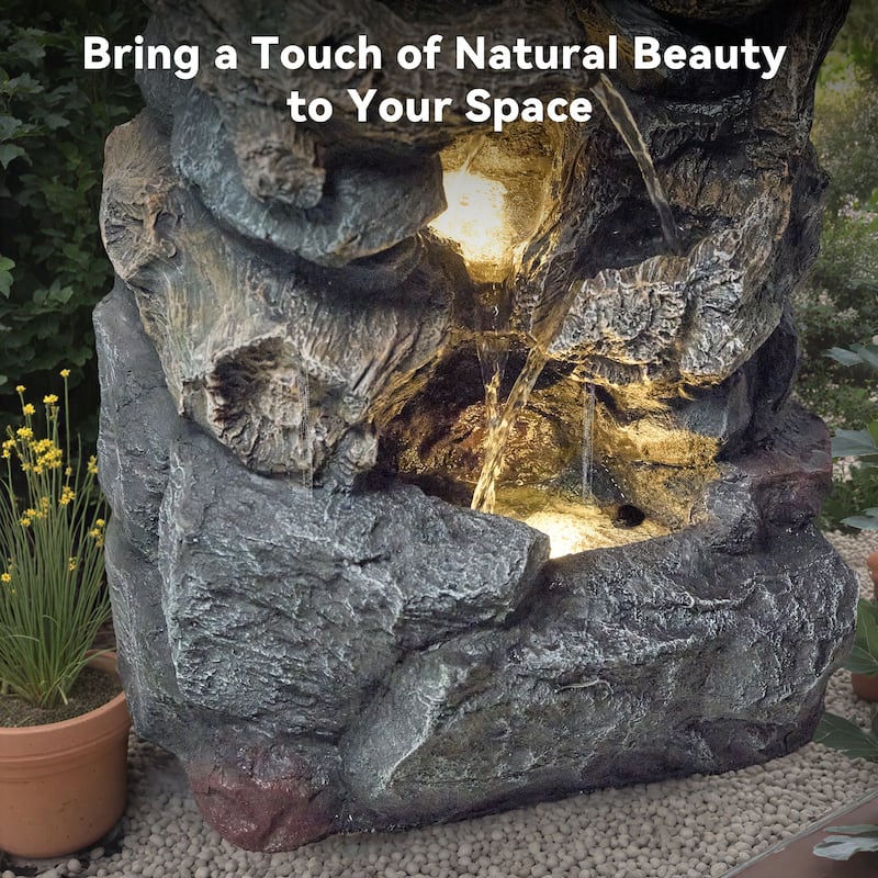 Outdoor 4-Tier Hand Crafted Polyresin Rainforest Wood Weather Resistant Fountain