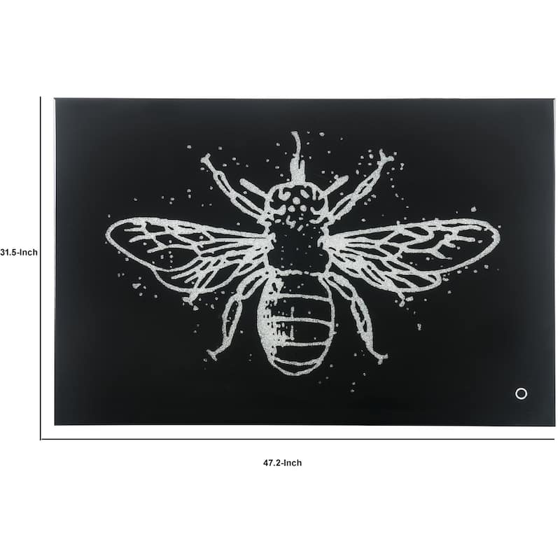 Rectangular Butterfly Wall Art with LED, Black and Silver