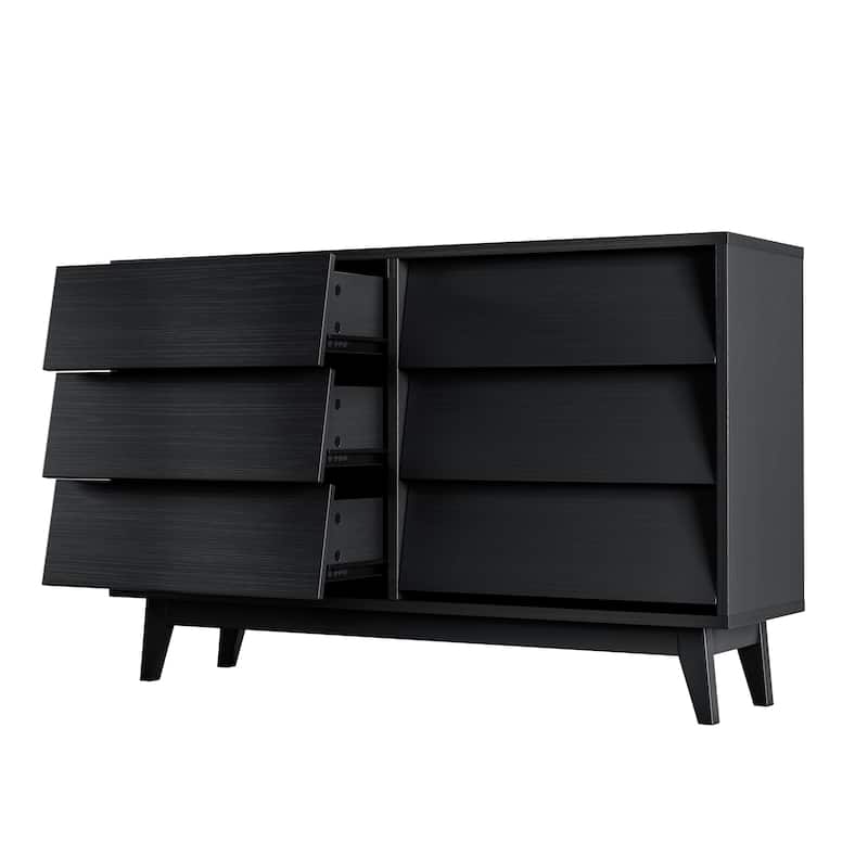 6 Drawer Dresser for Bedroom, Wide Wooden Storage Organizer, Double Dresses with Concealed Drawer Handles, Solid Wood Legs