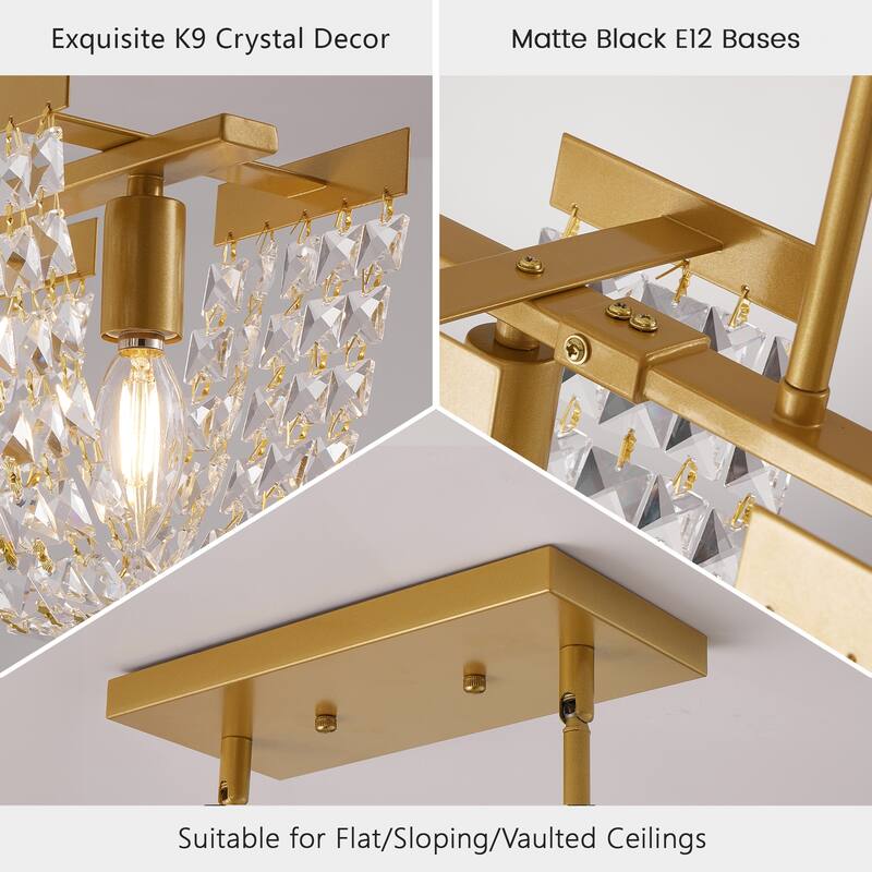 5-Light Luxury Retro Linear Crystal Chandelier Island Pendant Lighting Fixture.