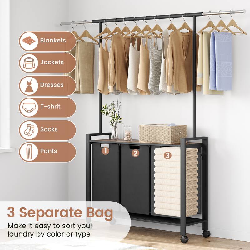 3 Section Laundry Hamper Sorter Basket Organizer for Laundry Room Organization Storage