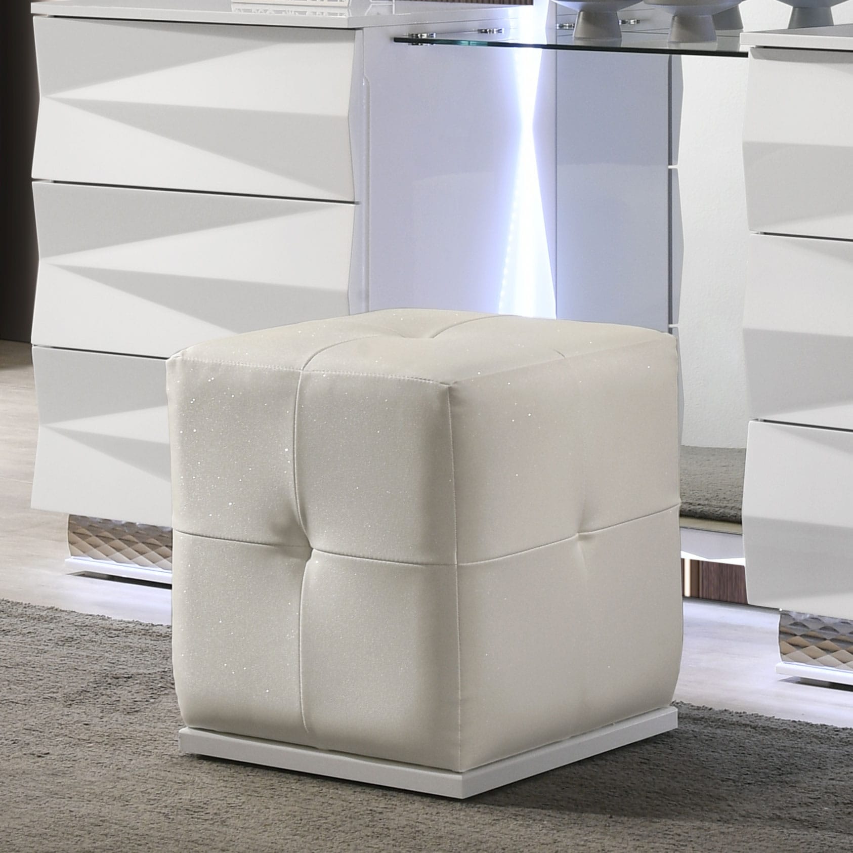 Furniture of America Emrix Modern White Square Button Tufted Vanity Stool