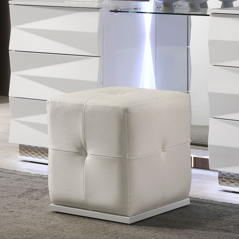 Furniture of America Emrix Modern White Square Button Tufted Vanity Stool - White