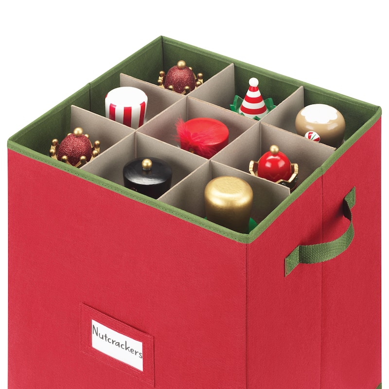 Whitmor Holiday 9-Section Figurine Storage - Red w/Green Trim
