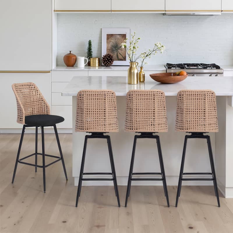 28.8" Indoor Swivel Wicker Barstools - Black - Set of 4
