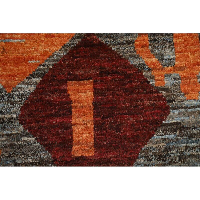 Hand Knotted Oriental 100% Wool Carpet Modern Tribal Greys & Charcoal Moroccan Area Rug - 10' 0'' X 6' 11''