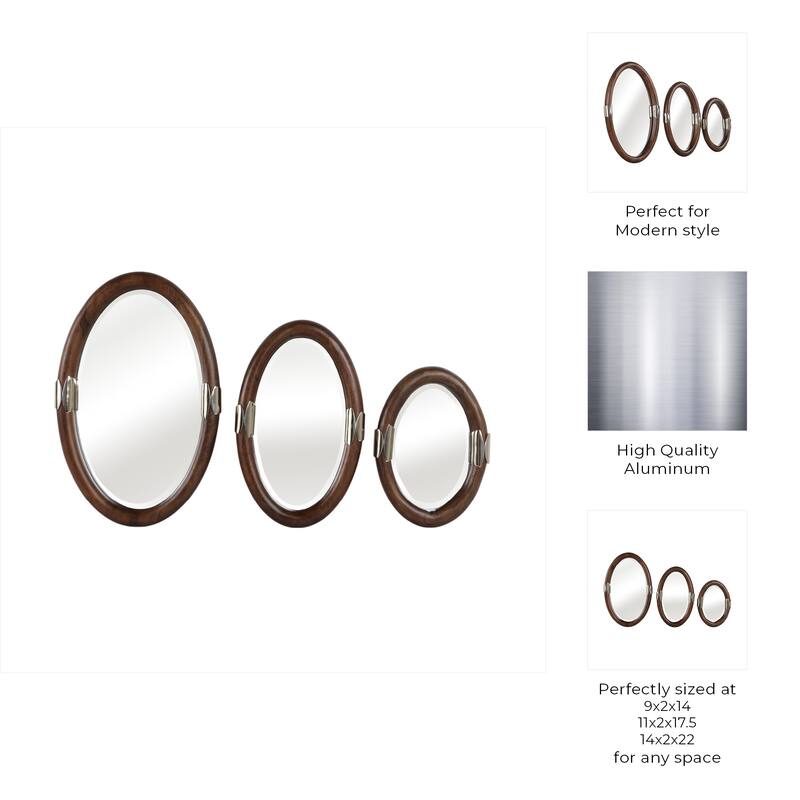 Metal Wall Mirrors Oval Shape Decorative (Set of 3) - 22/18/14" Brown - 14" x 2" x 22"