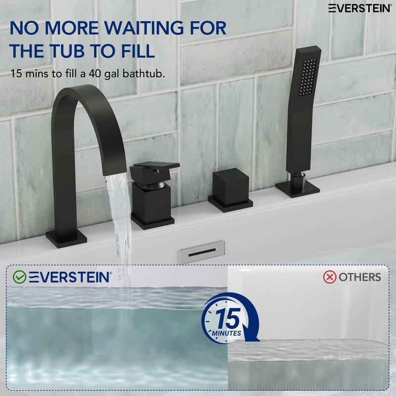 Modern Deck Mounted Bathtub Faucet Set with Diverter And Handheld Sprayer