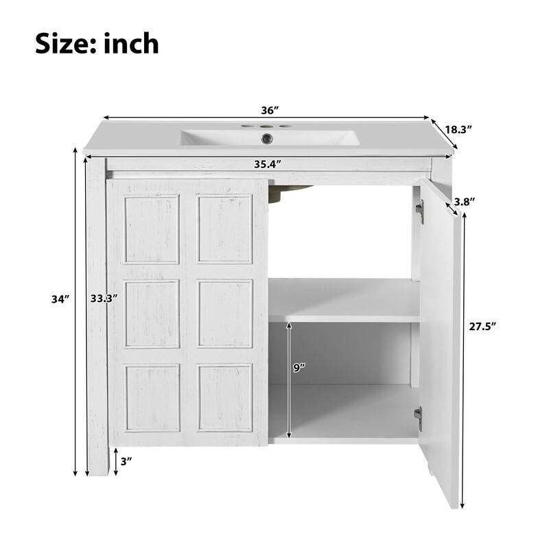 Retro Style 36" Bathroom Vanity with Sink Set, Freestanding Soft-Close Bathroom Storage Cabinet with Adjustable Shelf