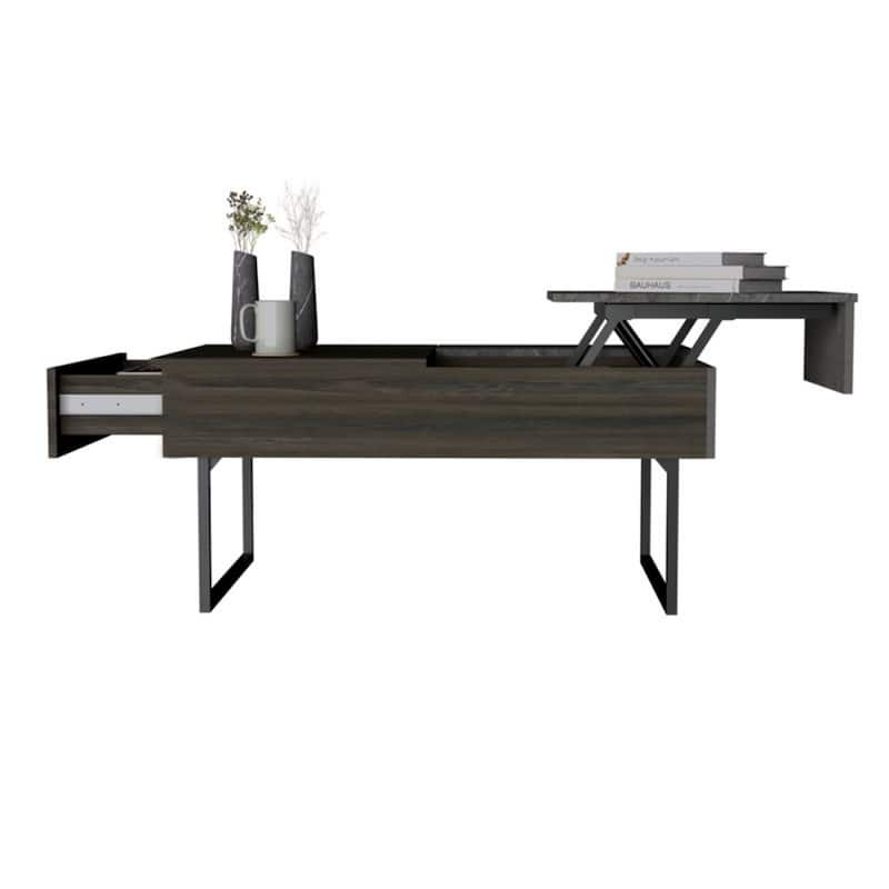 39" Espresso Wood Lift-Top Coffee Table with Drawer and Cabinet for Living Room Storage - 18"H x 39.3"L x 25.2"W