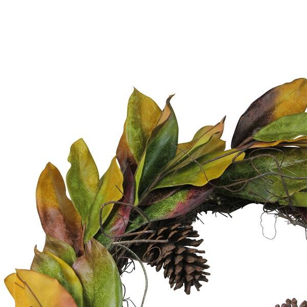 Shop Brown And Green Autumn Artificial Magnolia Leaf Wreath 24 Inch Unlit Overstock 16539879