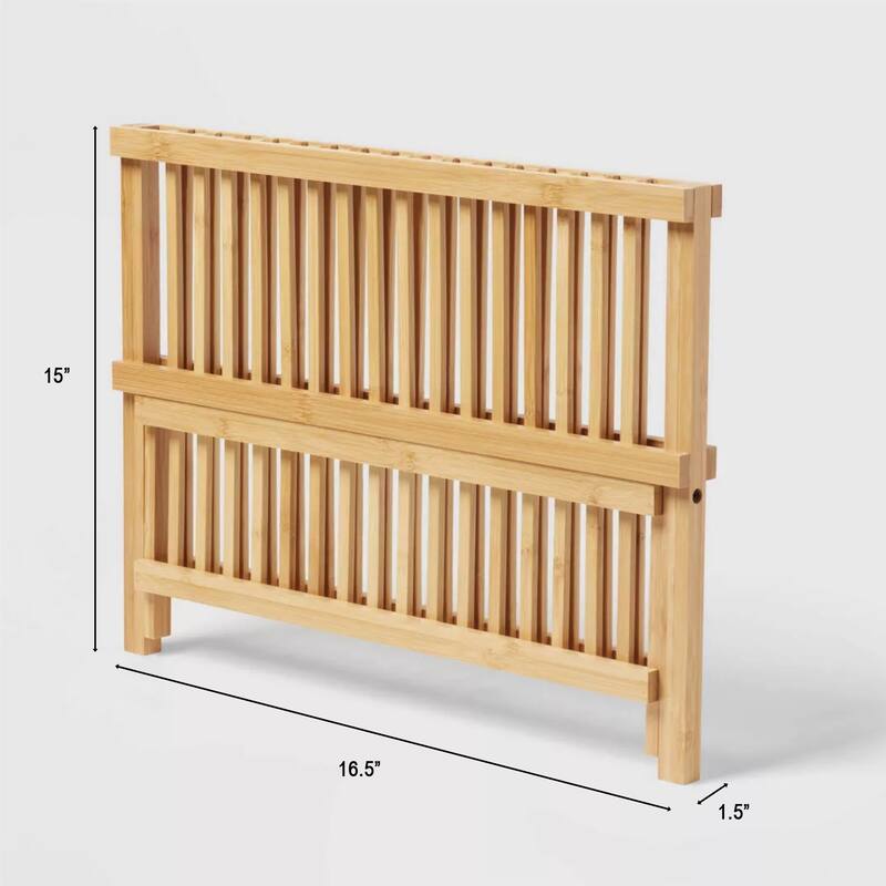 Bamboo Dish Drying Rack - 2-Tier Collapsible & Foldable Countertop Organizer, Natural Eco-Friendly Wood, Space-Saving Design