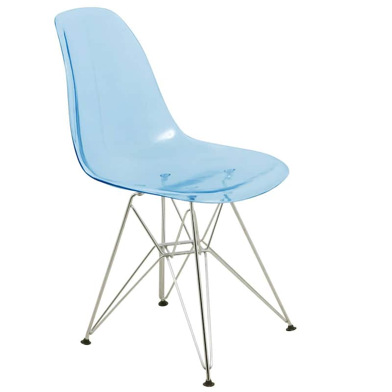 LeisureMod Cresco Molded 2-Tone Eiffel Side Chair - White Blue - 17"L x 18.4"W x 32"H - Transparent Blue