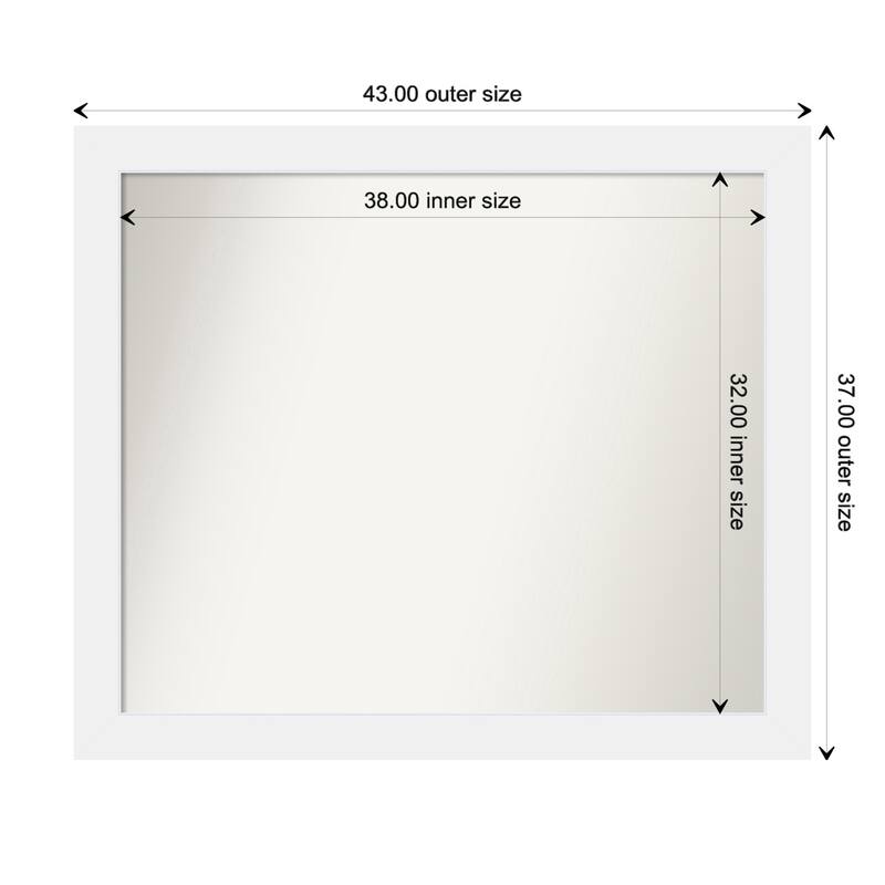 Corvino White Framed Non-Beveled Custom Wall Mirror, Bathroom Vanity Mirror - Outer Size: 43 x 37