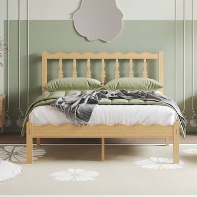 Solid Bamboo Bed Frame with Headboard, Heavy Duty Metal Slat Support, Easy Assembly