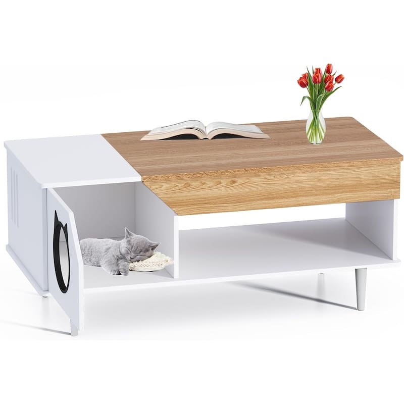 Hidden Cat Litter Box Enclosure, 45'' Coffee Table with Cat House