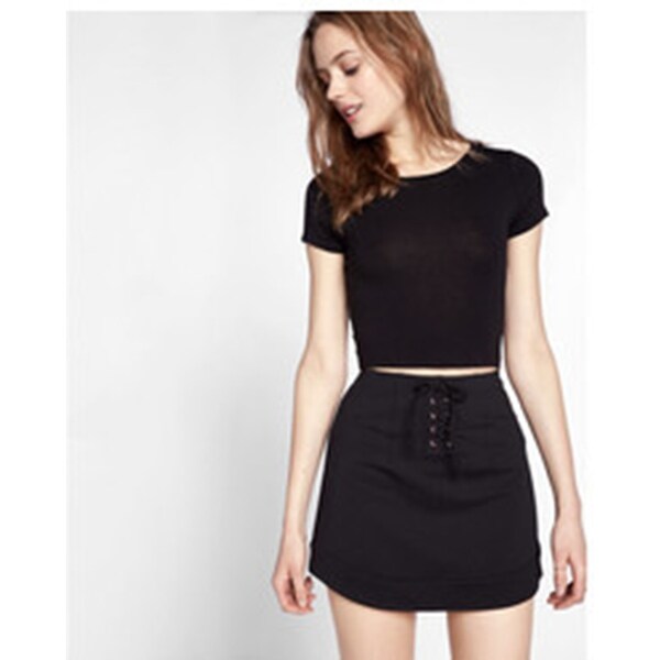 black lace up skirt outfit