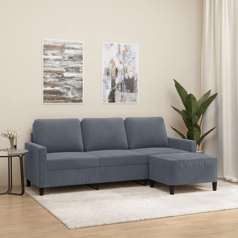 vidaXL 3-seater Sofa With Footstool Dark Grey Velvet, Plywood, Metal, Foam - 31.5 x 77.9 x 31.5 in - Dark gray