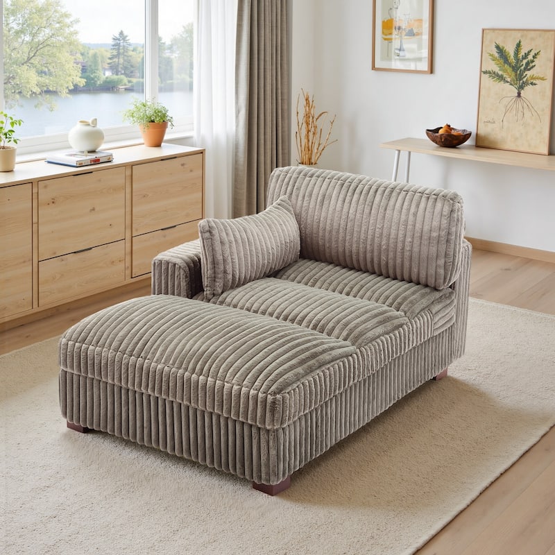 41" W Plush Corduroy Chaise Lounge with Pillows