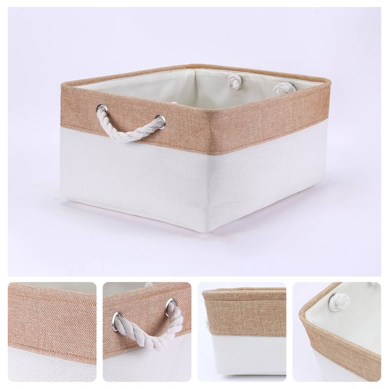 Collapsible Storage Basket Bin with Handle, Fabric Storage Cube for Shelves Closet Organizing Clothes Books - Beige/Brown - 14*10*6.5in