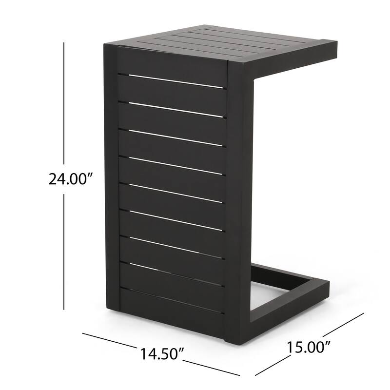 Roomfitters Modern Outdoor Side Table with Slatted Aluminium Frame, Weather-Resistant Accent Table for Patio