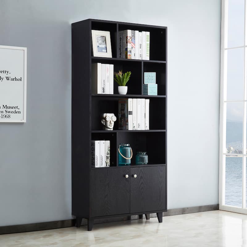 68" Bookcase with 2 Doors, Bookshelf
