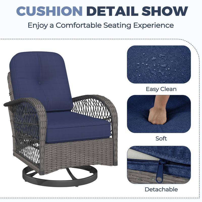 360° Swivel Rocking Patio Chairs Set with Thick Cushions & Tempered Glass Table | Indoor Living Room / Balcony| 3/5-Piece