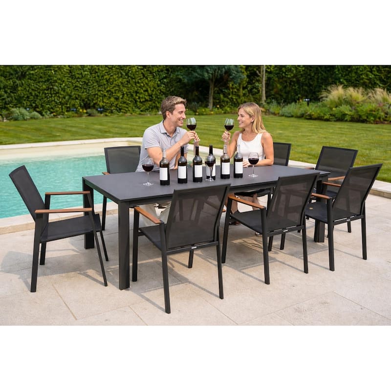 Bernini Dark Grey 7-Piece Aluminum Outdoor Dining Set with Sling Set in Smoke Grey - N/A