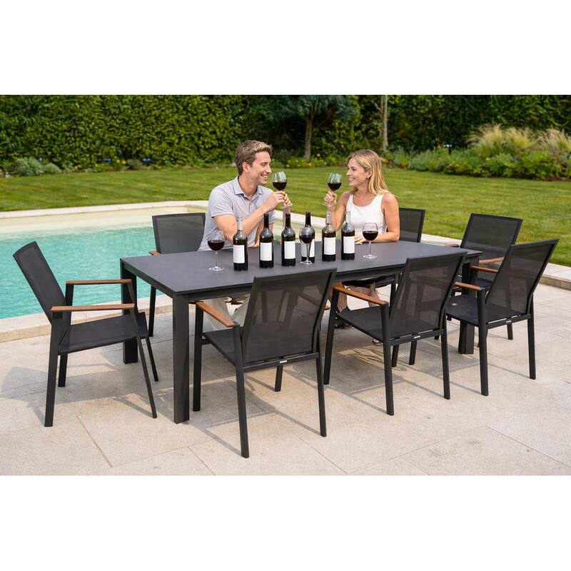 Bernini Dark Grey 9-Piece Aluminum Outdoor Dining Set with Sling Set in Smoke Grey - N/A