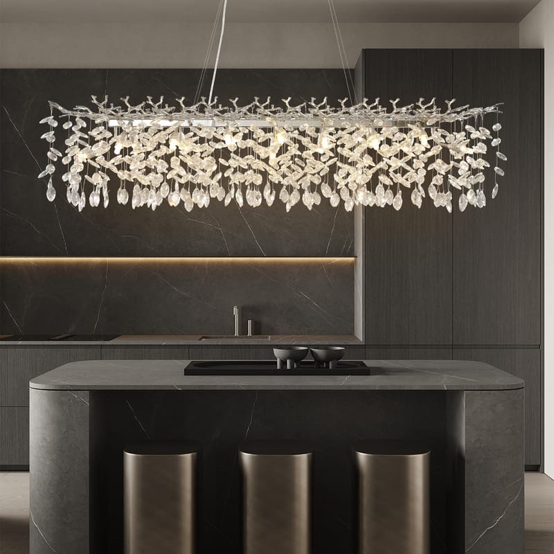 KAYLA 47.2" Modern 14-Lights Gold Luxury Crystal Linear Chandelier