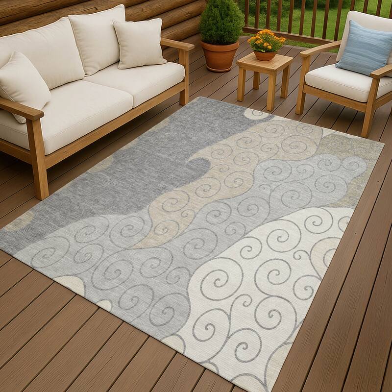 Machine Washable Indoor/ Outdoor Swirly Chantille Rug - Silver - 2'6" x 3'10"