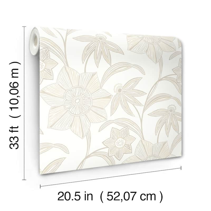 A-Street Prints Star Flower Beige Floral Trail Wallpaper