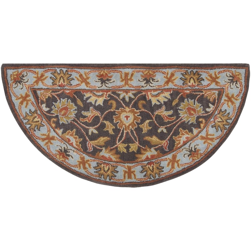 Livabliss Caesar Updated Traditional Border Area Rug. - 2' x 4' Half-Circle - Charcoal/Blue