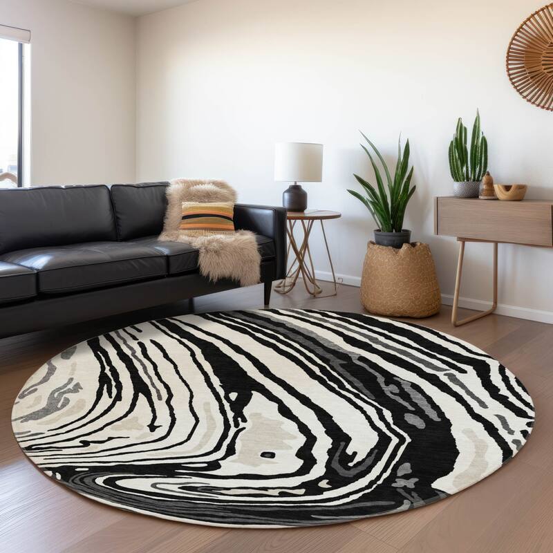 Premium Washable Super Soft Abstract Contemporary Mayfield Rug - Black - 8' x 8'