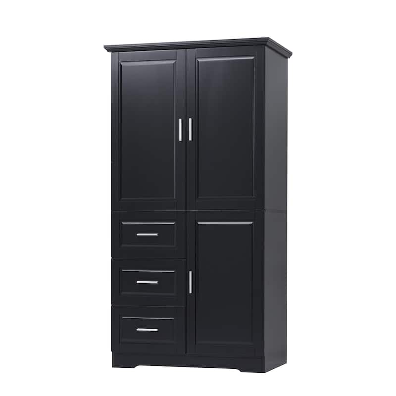 3 Doors 3 Drawer Bathroom Cabinet, Wooden Bathroom Towel Cabinet Large 62-inch Storage Cabinet Bathroom Organizer Cabinet