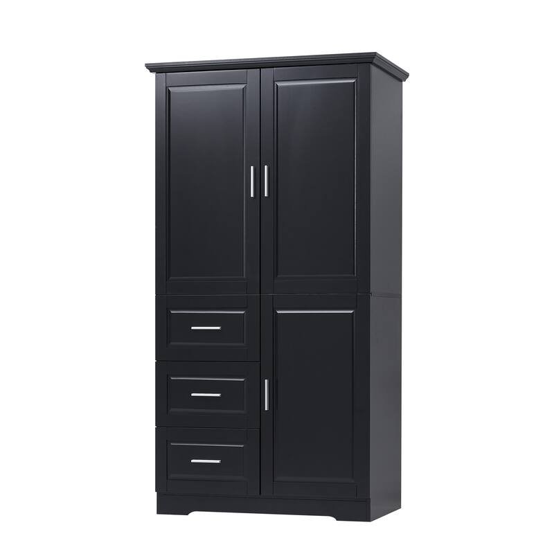 Freestanding Floor Storage Cabinet with 3 Door, 3 Drawers, Long Bar Handles and Adjustable Shelf for Office Living Room Bathroom