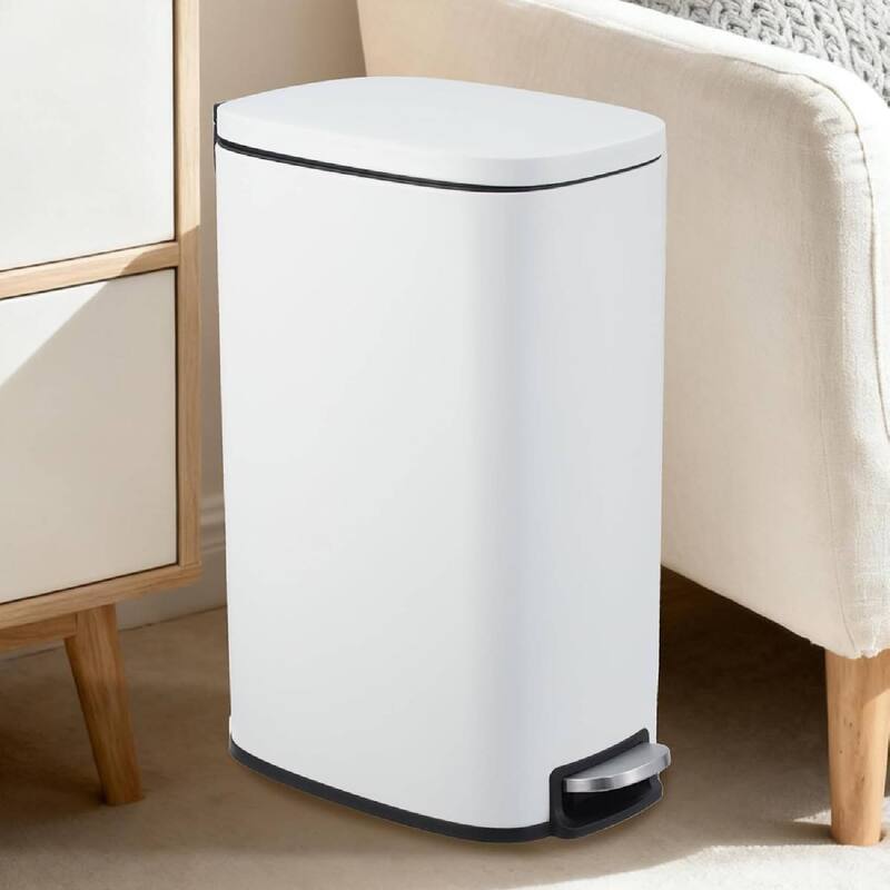 13 Gallon/ 50 Liter Slim Stainless Steel Garbage Bin, Trash Can for Kitchen Bathroom - White
