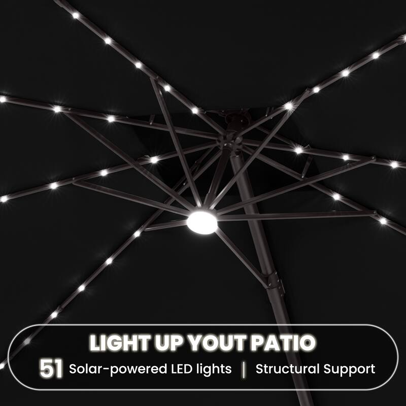 11 FT Square Outdoor Premium Double Top Solar Powered LED Patio Cantilever Umbrella