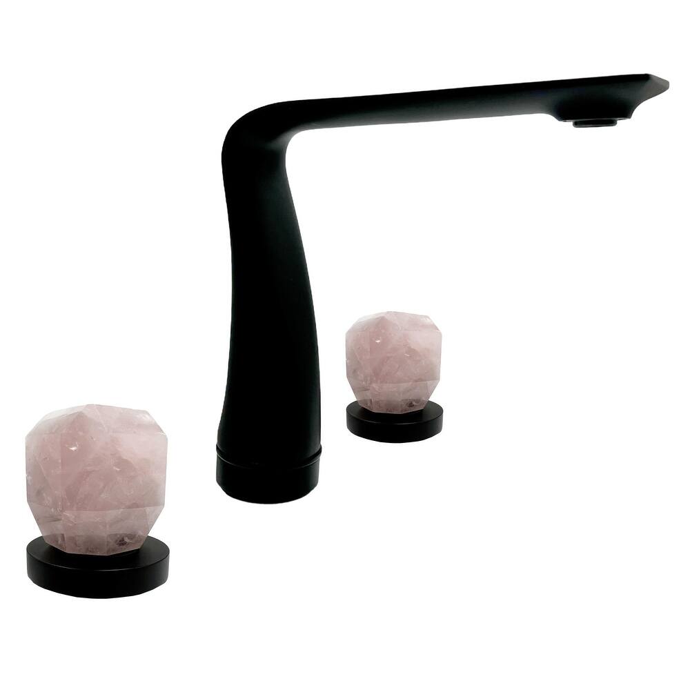 Modern Widespread 3 Hole, 2-handle Bathroom Faucet with Rose Quartz Handles