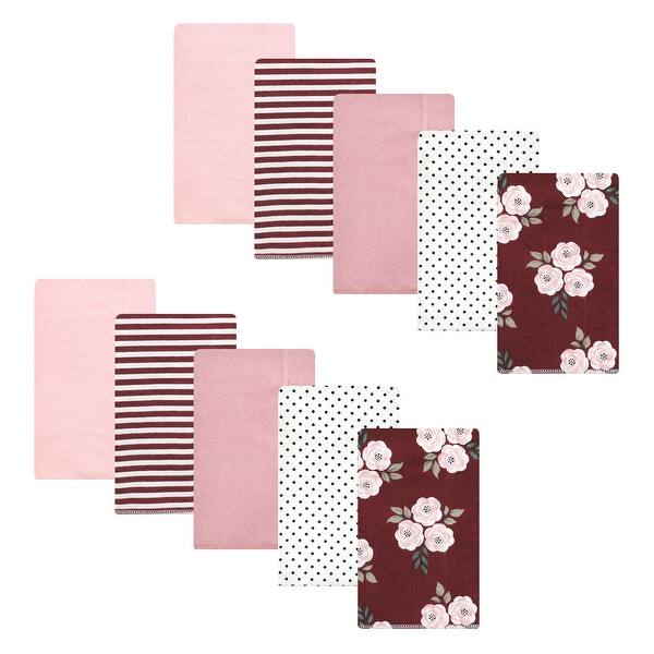 slide 1 of 1, Hudson Baby Girls Cotton Flannel Burp Cloths, Burgundy Floral, One Size - Burgundy Floral - One Size One Size - Burgundy Floral