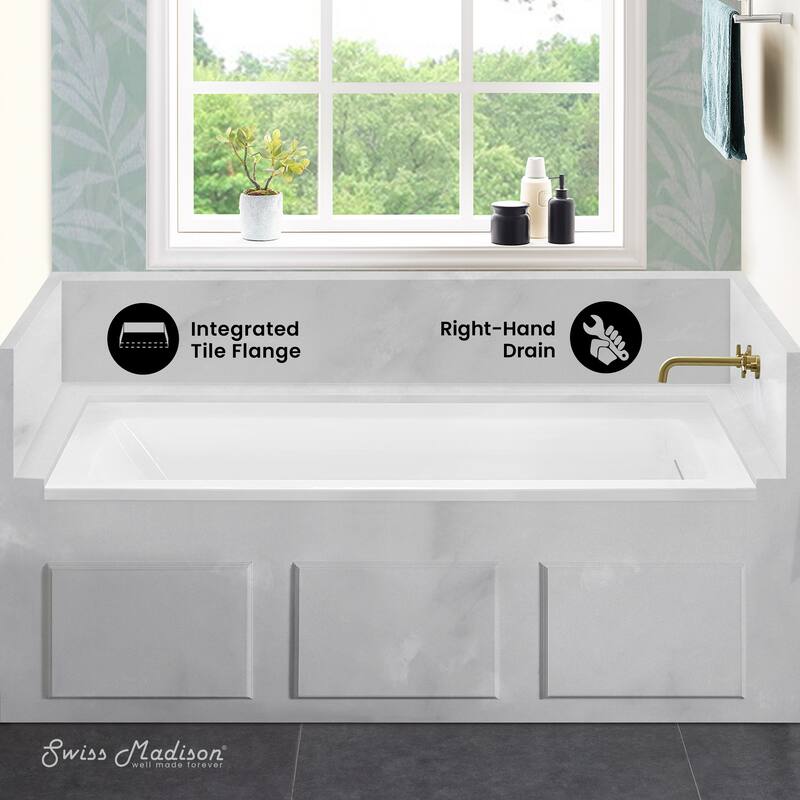 Voltaire 60 X 30 Right Drain Soaking Alcove Bathtub In Glossy White With Integrated Overflow, Drain Included